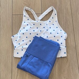 Fabletics Polka Dot Sports Bra and Blue Leggings Set